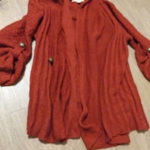Red knit open cardigan